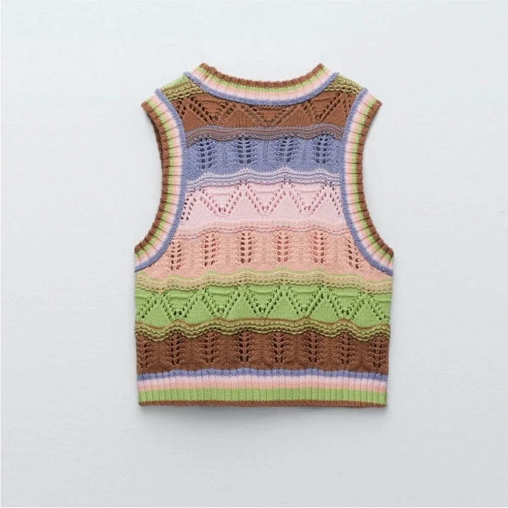 Zara Multicolor Crochet Knit Sleeveless Vest Top